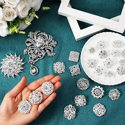 138 Pieces Flower Brooch Bouquet Pins Silver Rhinestone Brooches Diamond Pins for Flowers Crystal Corsages Flower Straight Head Pins Bulk Brooches Jewelry for Crafting Wedding Decor Supplies