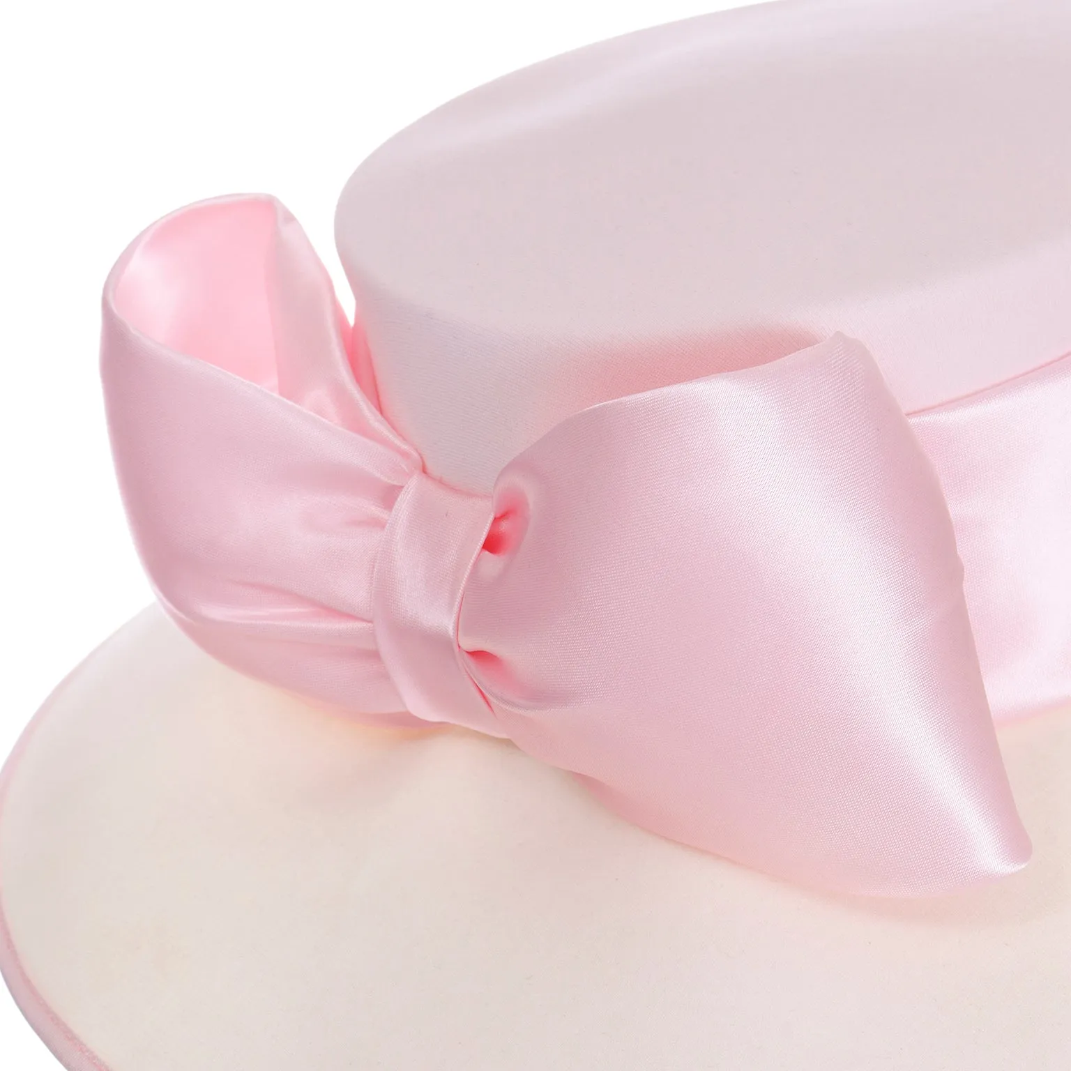 1980s Peter Bettley London Vintage Cream Hat w Pink Ribbon & Bow
