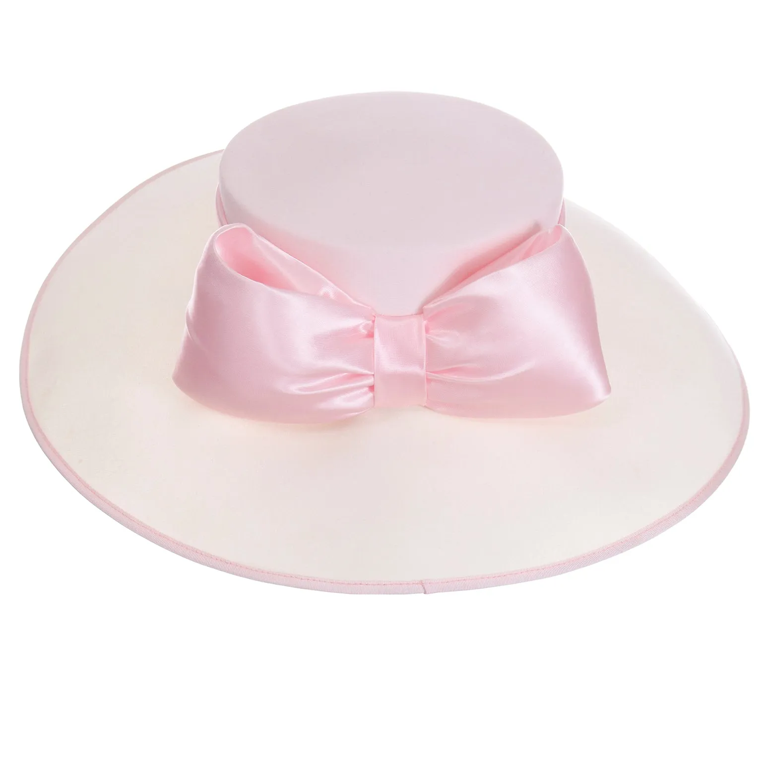 1980s Peter Bettley London Vintage Cream Hat w Pink Ribbon & Bow