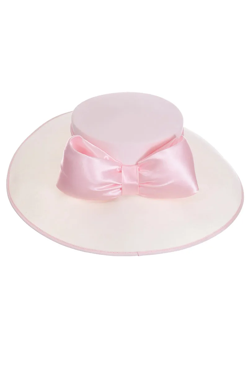 1980s Peter Bettley London Vintage Cream Hat w Pink Ribbon & Bow