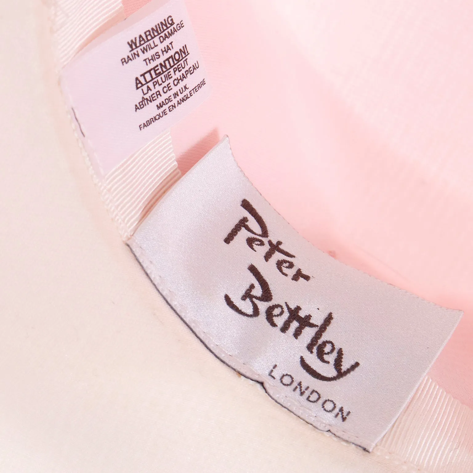 1980s Peter Bettley London Vintage Cream Hat w Pink Ribbon & Bow