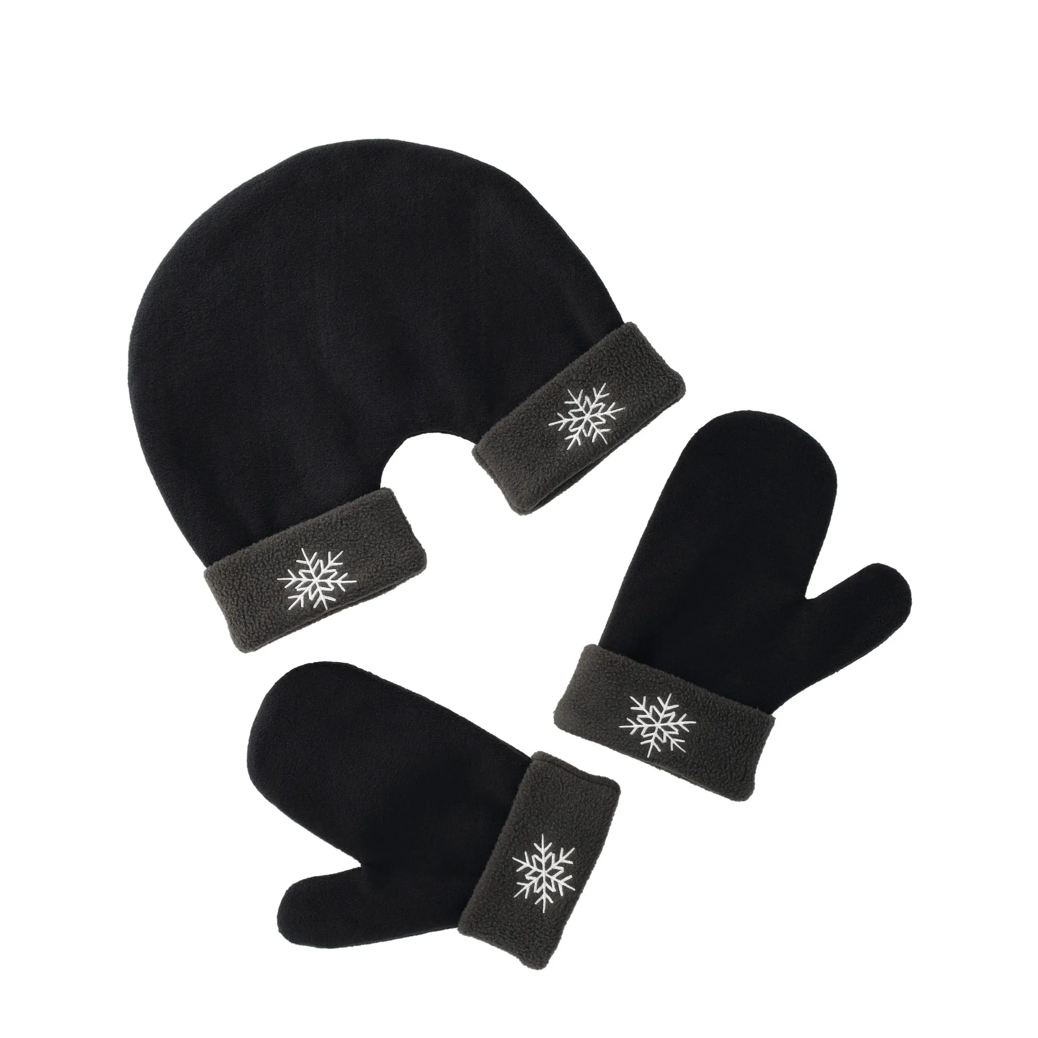 (3-piece set) Cozy fleece love winter gloves mittens for lovers (One Size) - Black / Grey