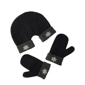 (3-piece set) Cozy fleece love winter gloves mittens for lovers (One Size) - Black / Grey