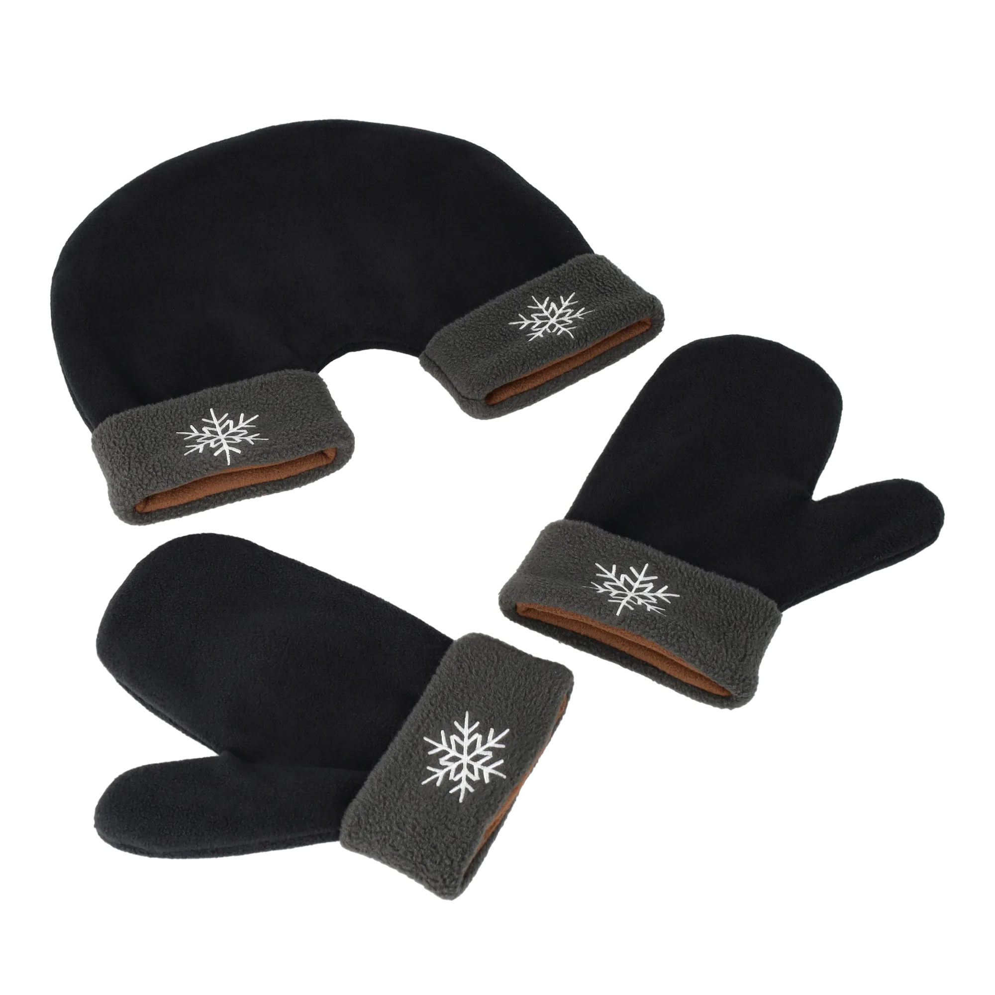 (3-piece set) Cozy fleece love winter gloves mittens for lovers (One Size) - Black / Grey