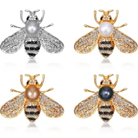 4 Pieces Honey Bee Brooch Lapel Pins for Women Crystal Insect Themed Bee Brooches with Faux Pearl Fashion Gift for Birthday Dating Party Anniversary