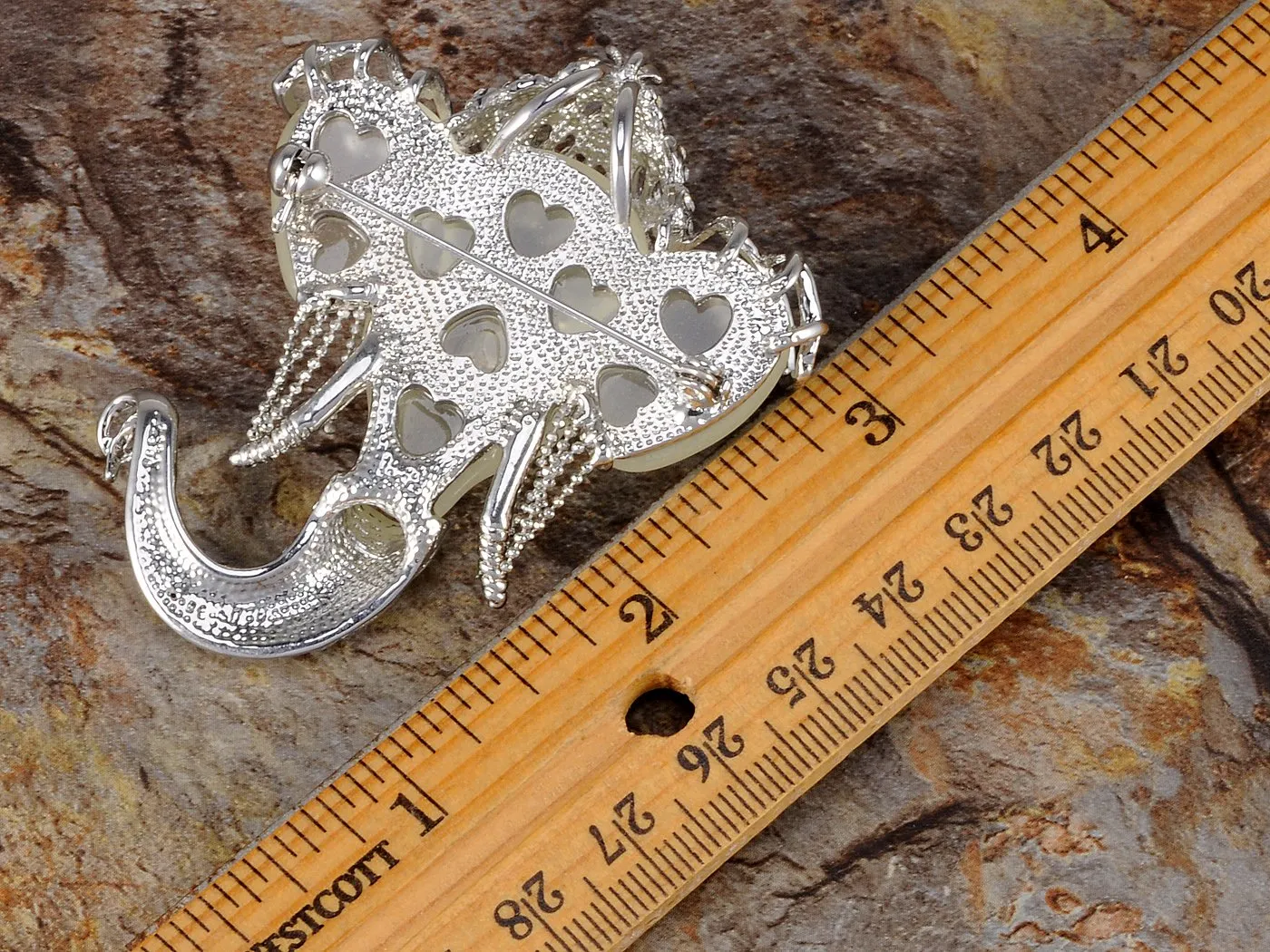 Alilang Silvery Tone Clear Crystal Colored Rhinestones Matte Elephant Crown Brooch Pin Silver