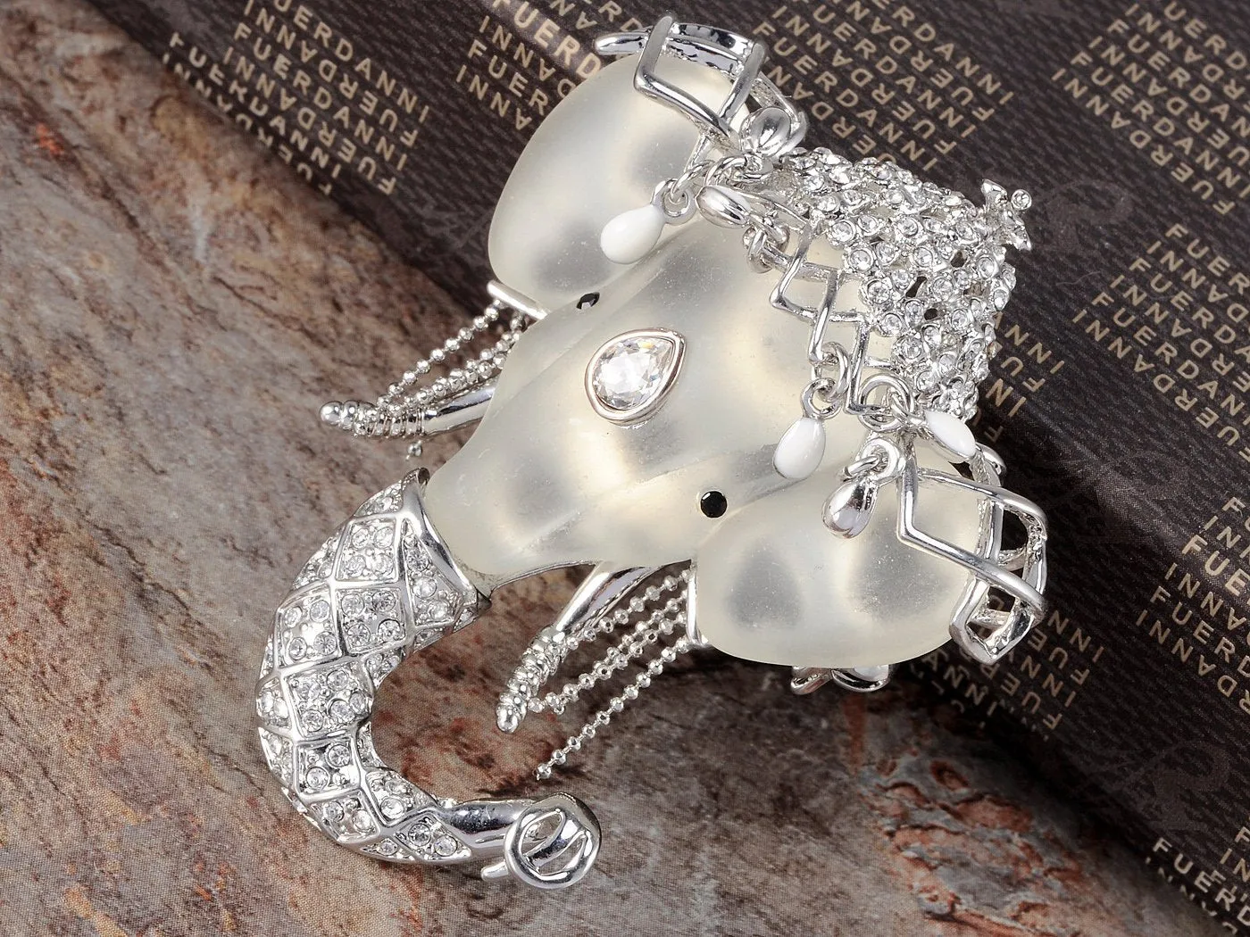 Alilang Silvery Tone Clear Crystal Colored Rhinestones Matte Elephant Crown Brooch Pin Silver
