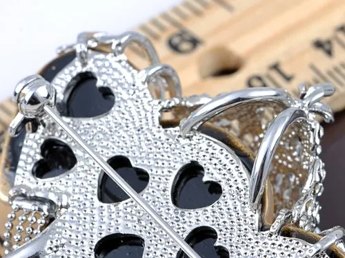 Alilang Silvery Tone Clear Crystal Colored Rhinestones Matte Elephant Crown Brooch Pin Silver