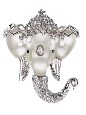 Alilang Silvery Tone Clear Crystal Colored Rhinestones Matte Elephant Crown Brooch Pin Silver
