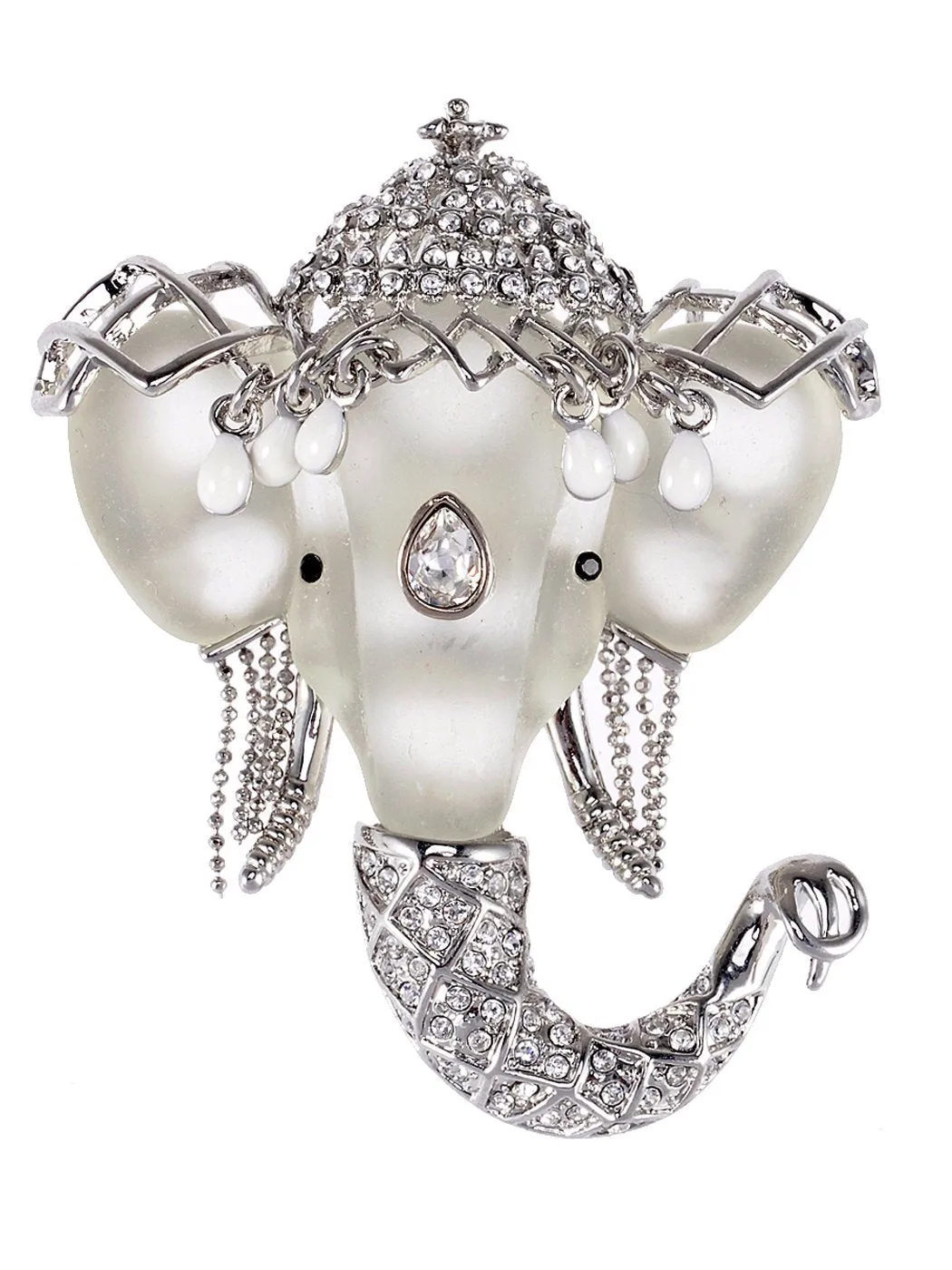 Alilang Silvery Tone Clear Crystal Colored Rhinestones Matte Elephant Crown Brooch Pin Silver