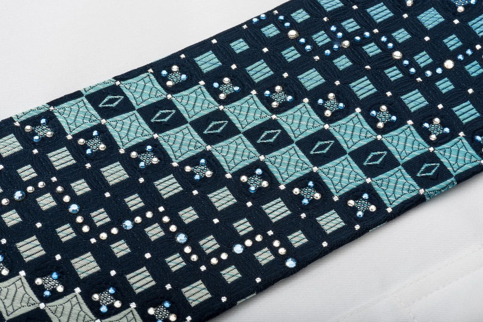 Arnold Palmer Rhinestone Silk Necktie Checkered On Blue With Silver Sparkles