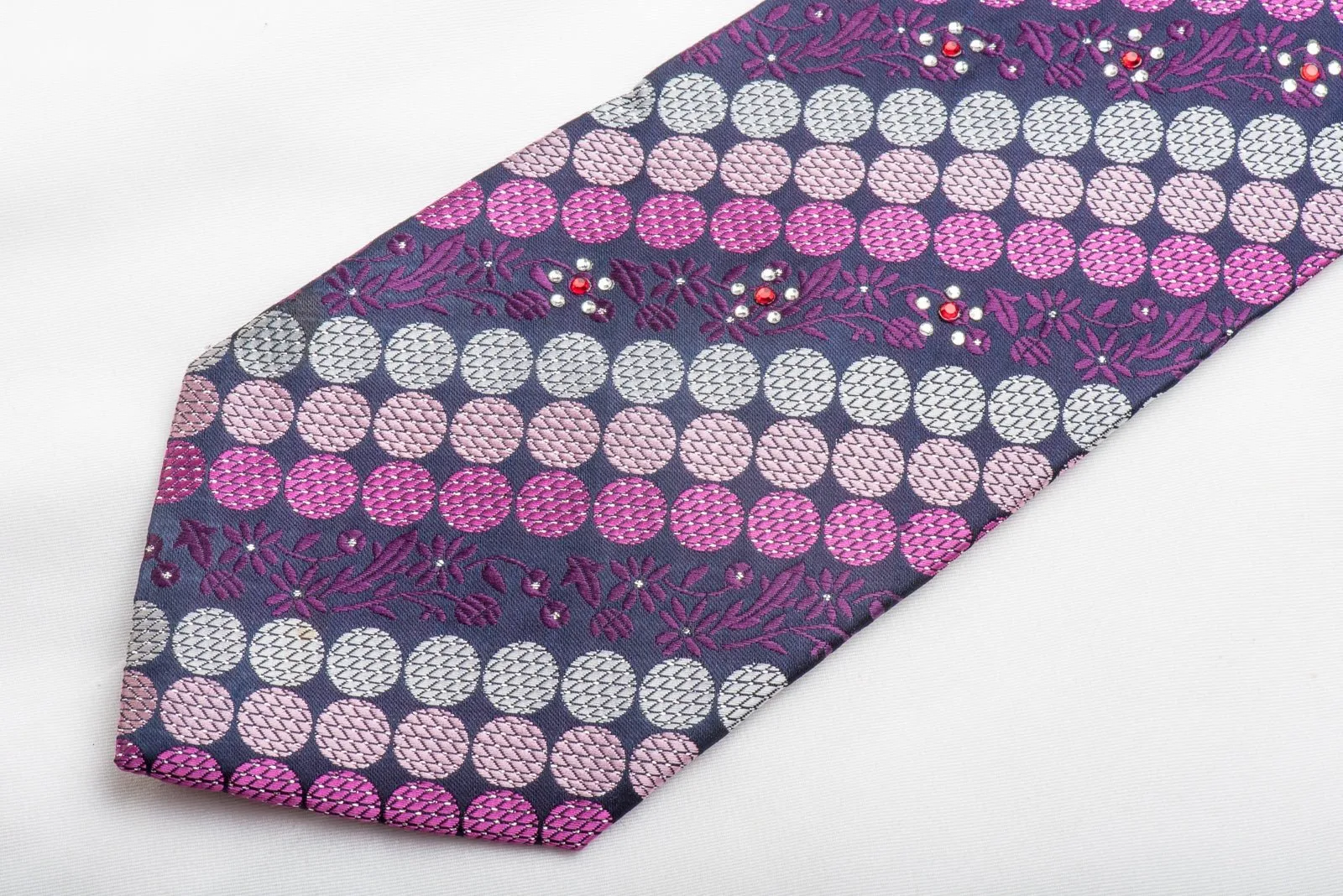 Avolio Men's Rhinestone Tie Geometric Dots On Purple With Silver Sparkles