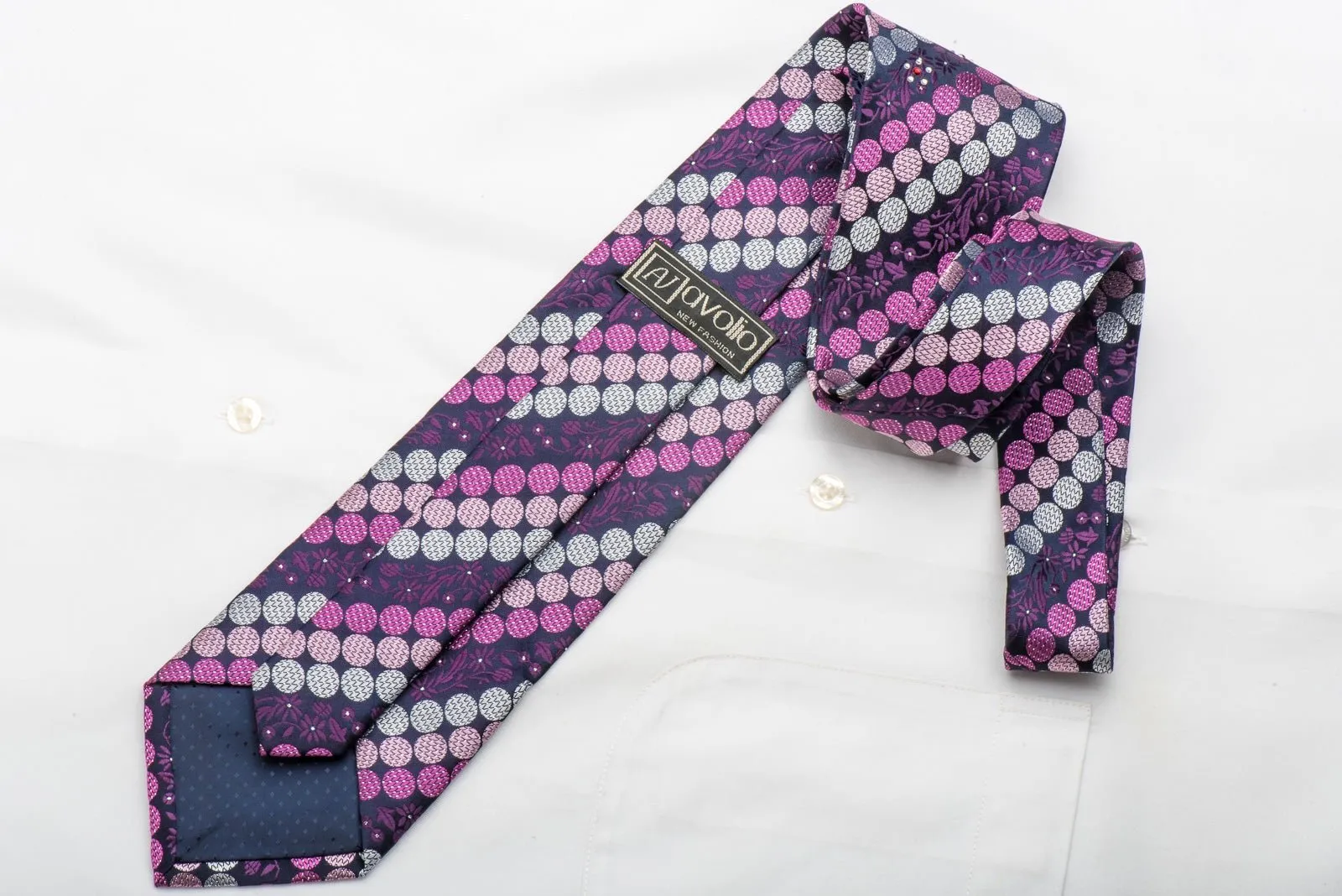 Avolio Men's Rhinestone Tie Geometric Dots On Purple With Silver Sparkles