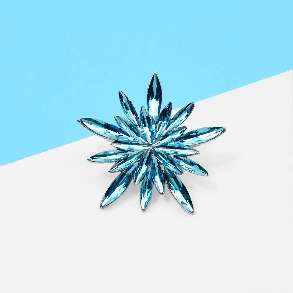 Blue Color Rhinestone Snowflake Brooch Winter