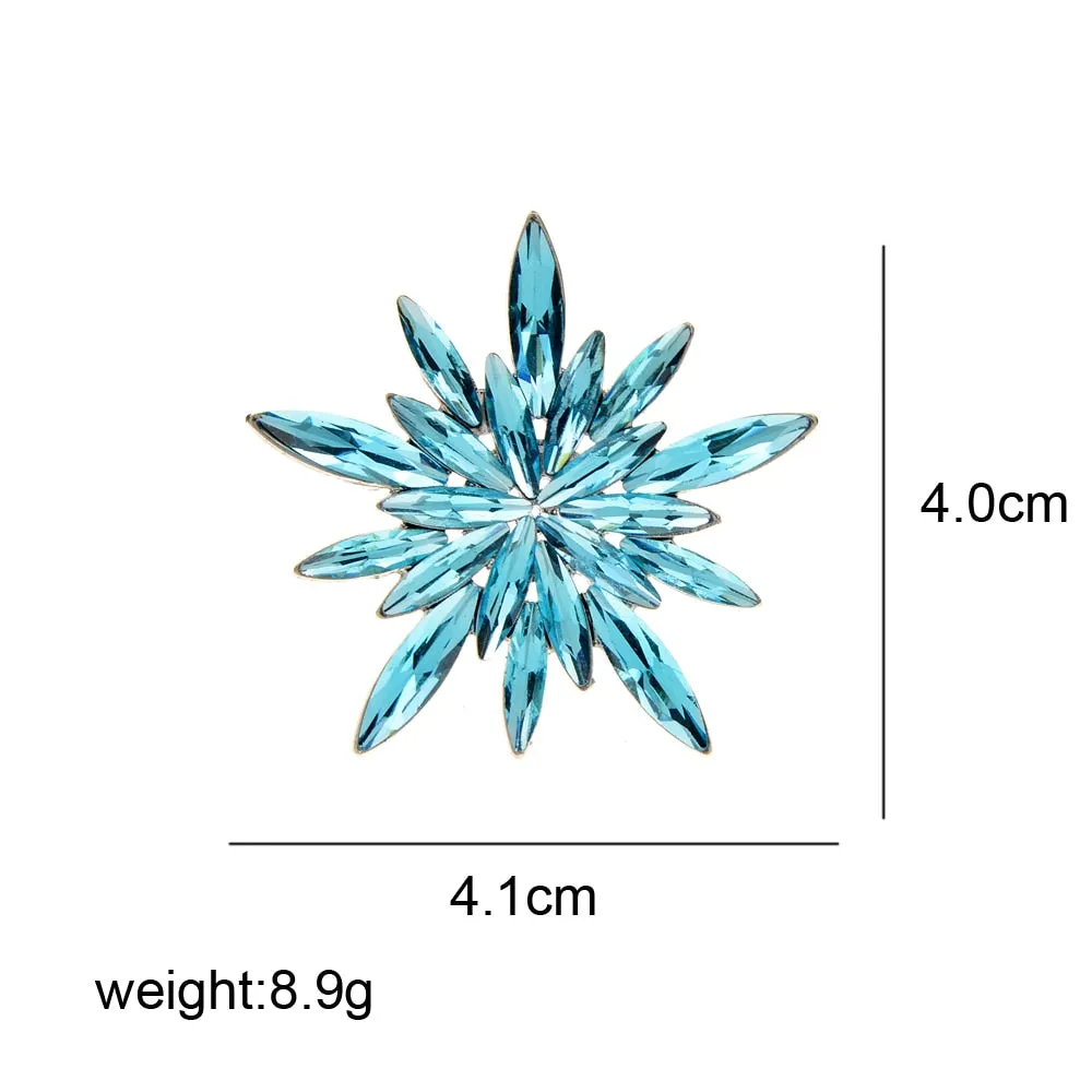 Blue Color Rhinestone Snowflake Brooch Winter