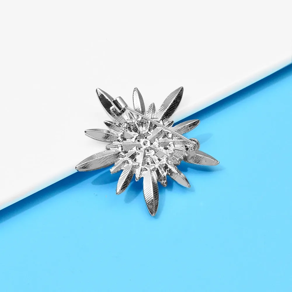 Blue Color Rhinestone Snowflake Brooch Winter