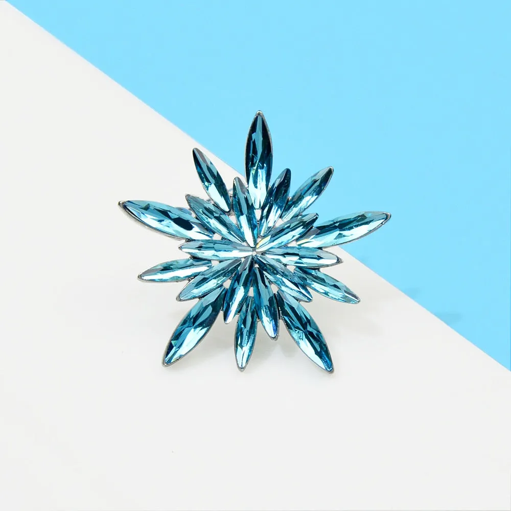 Blue Color Rhinestone Snowflake Brooch Winter