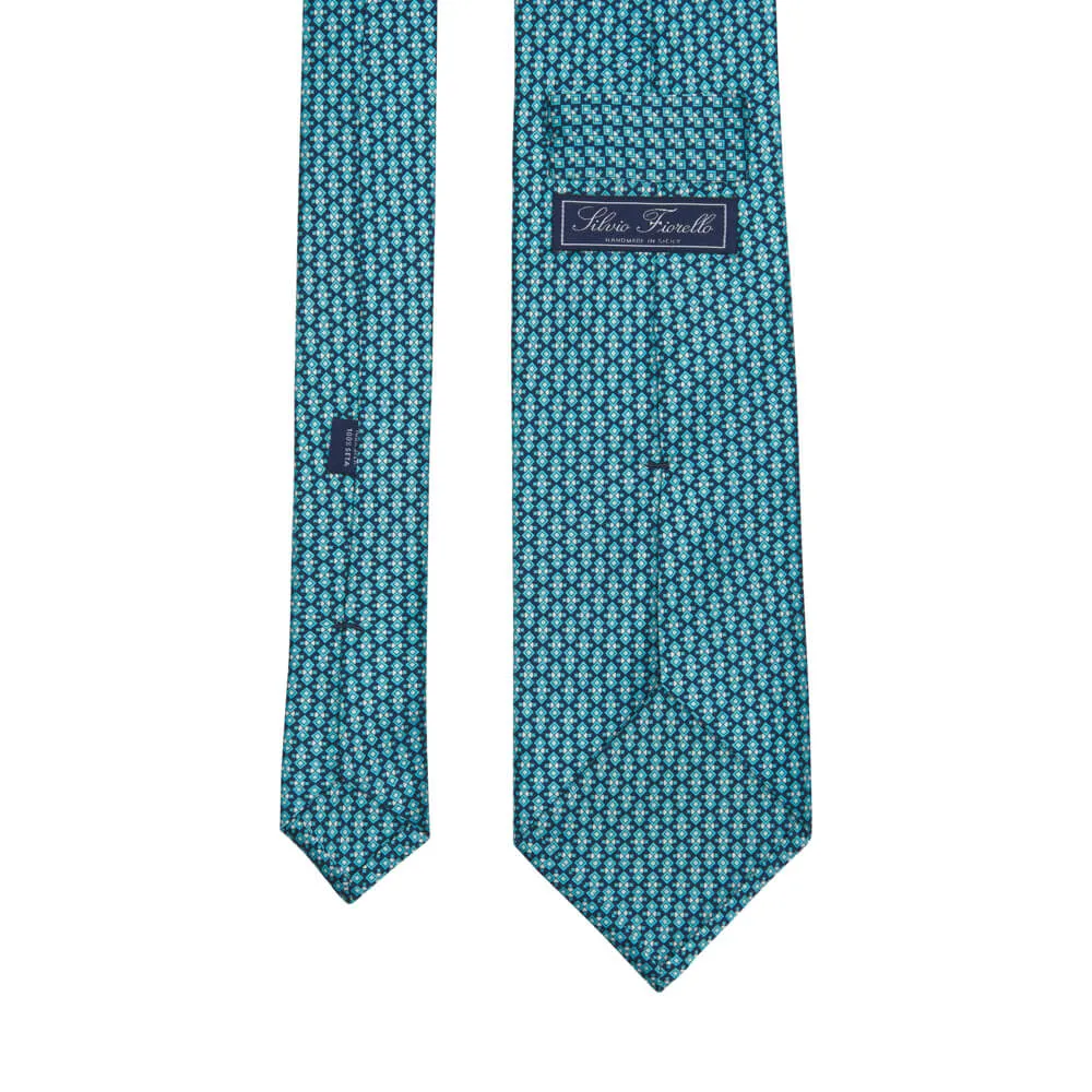 Blue Geometric Motif Silk Tie
