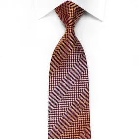 Brentwood Men's Crystal Silk Necktie Orange Striped Checker On Purple With Blue Sparkles