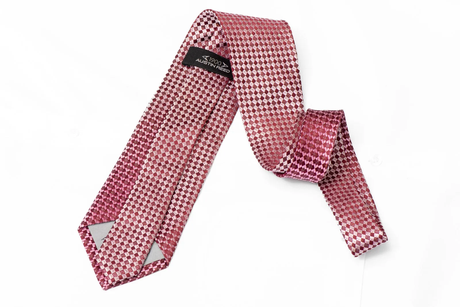 Burgundy Checkered Rhinestone Silk Necktie With Silver Sparkles