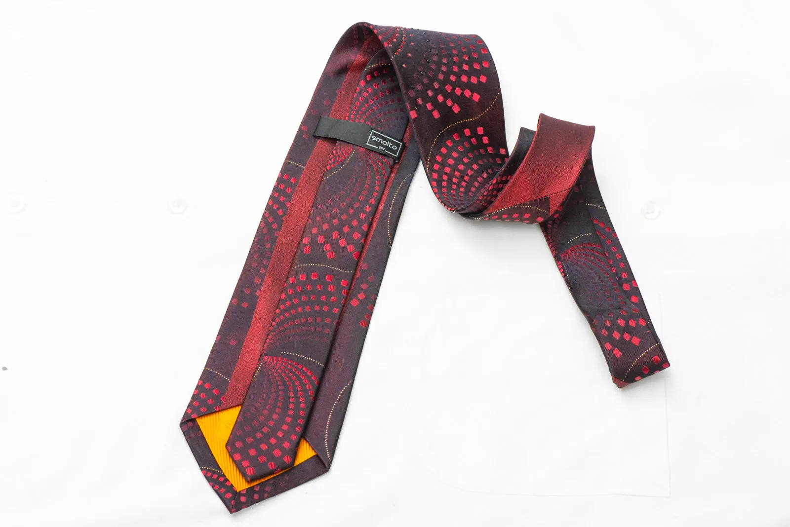 Burgundy Geometric On Dark Burgundy Rhinestone Silk Tie With Silver Sparkles