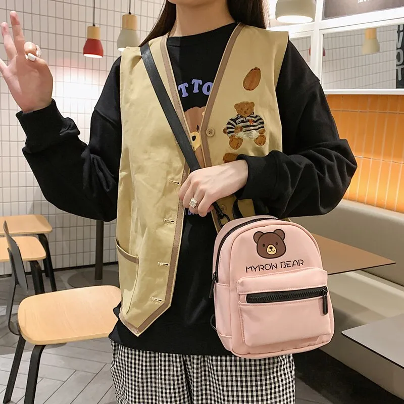 Christmas Gift New Japanese Style Small Backpack Cute Mini Bag Candy Color Canvas Fabric Mobile Phone Bag Suitable For Teenagers Girls Children