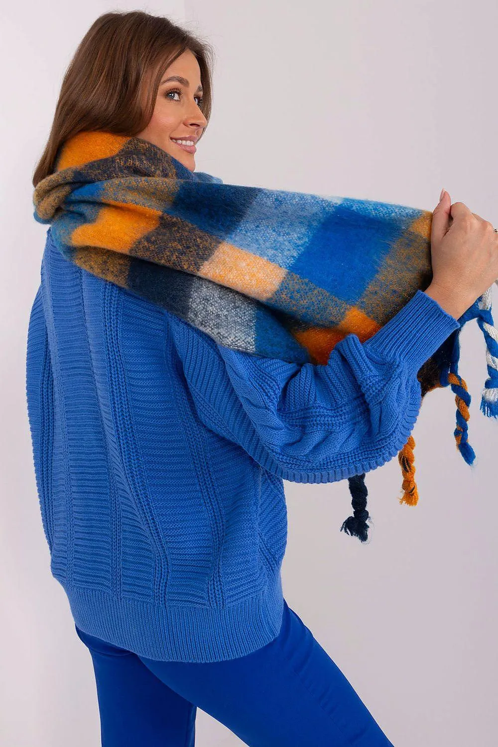 Cozy Colorful Plaid Shawl with Elegant Tassels