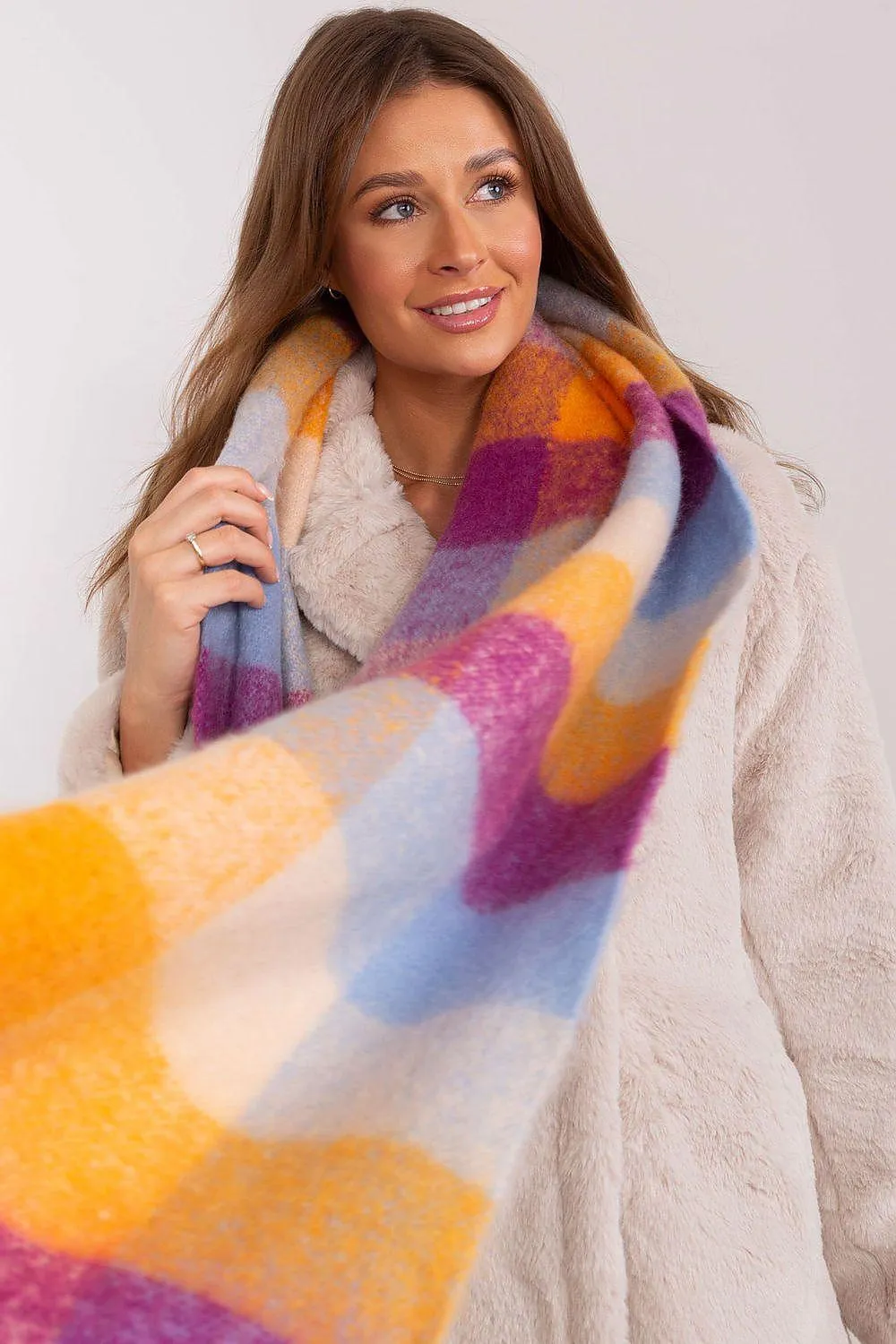 Cozy Colorful Plaid Shawl with Elegant Tassels
