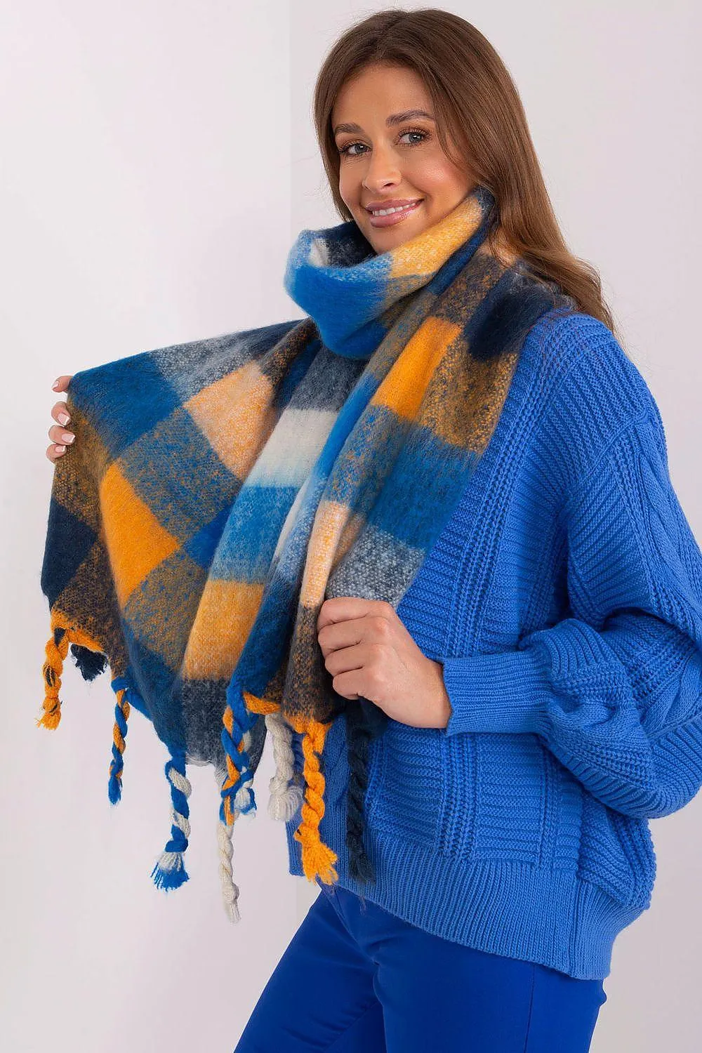 Cozy Colorful Plaid Shawl with Elegant Tassels