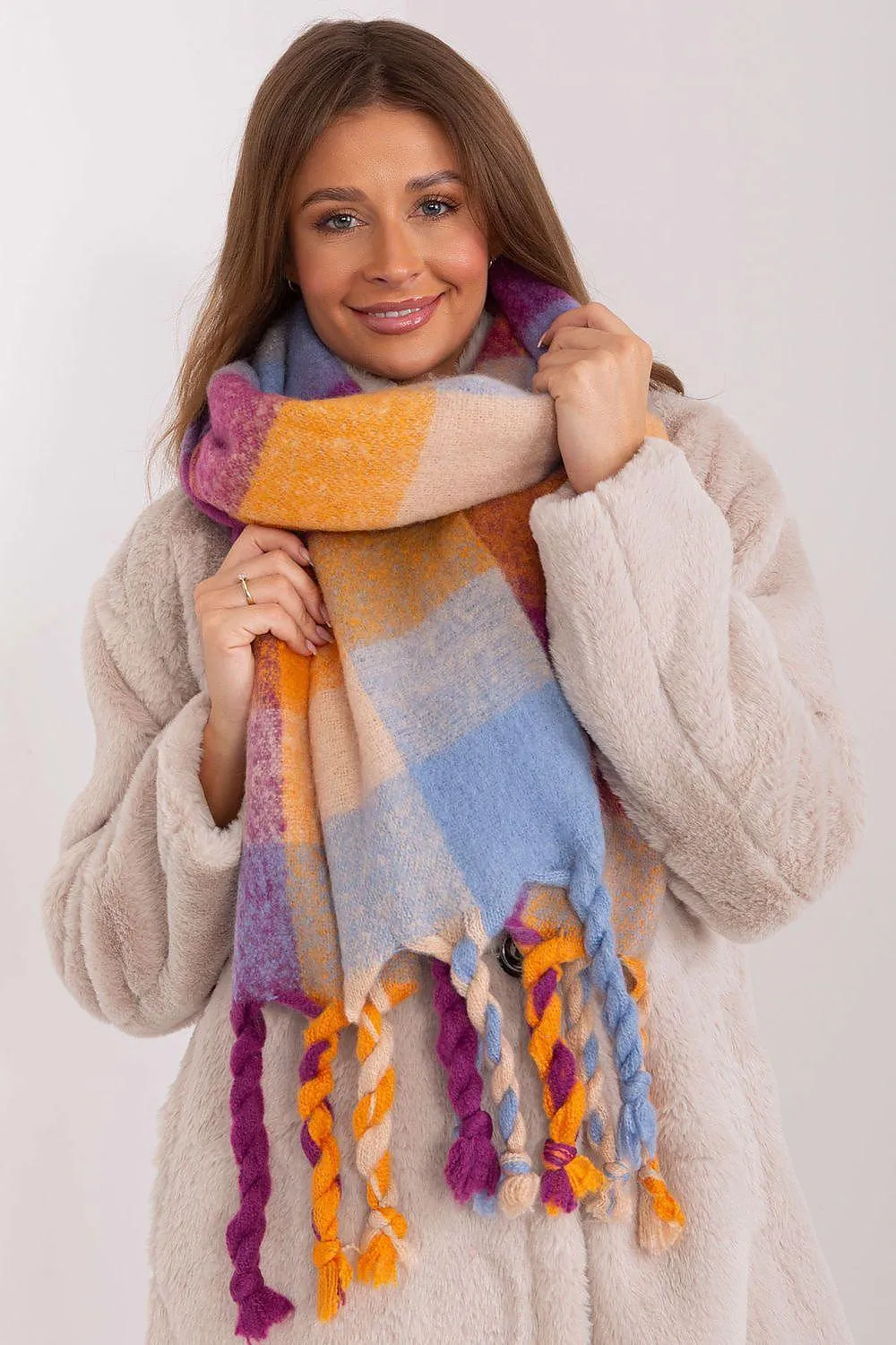 Cozy Colorful Plaid Shawl with Elegant Tassels