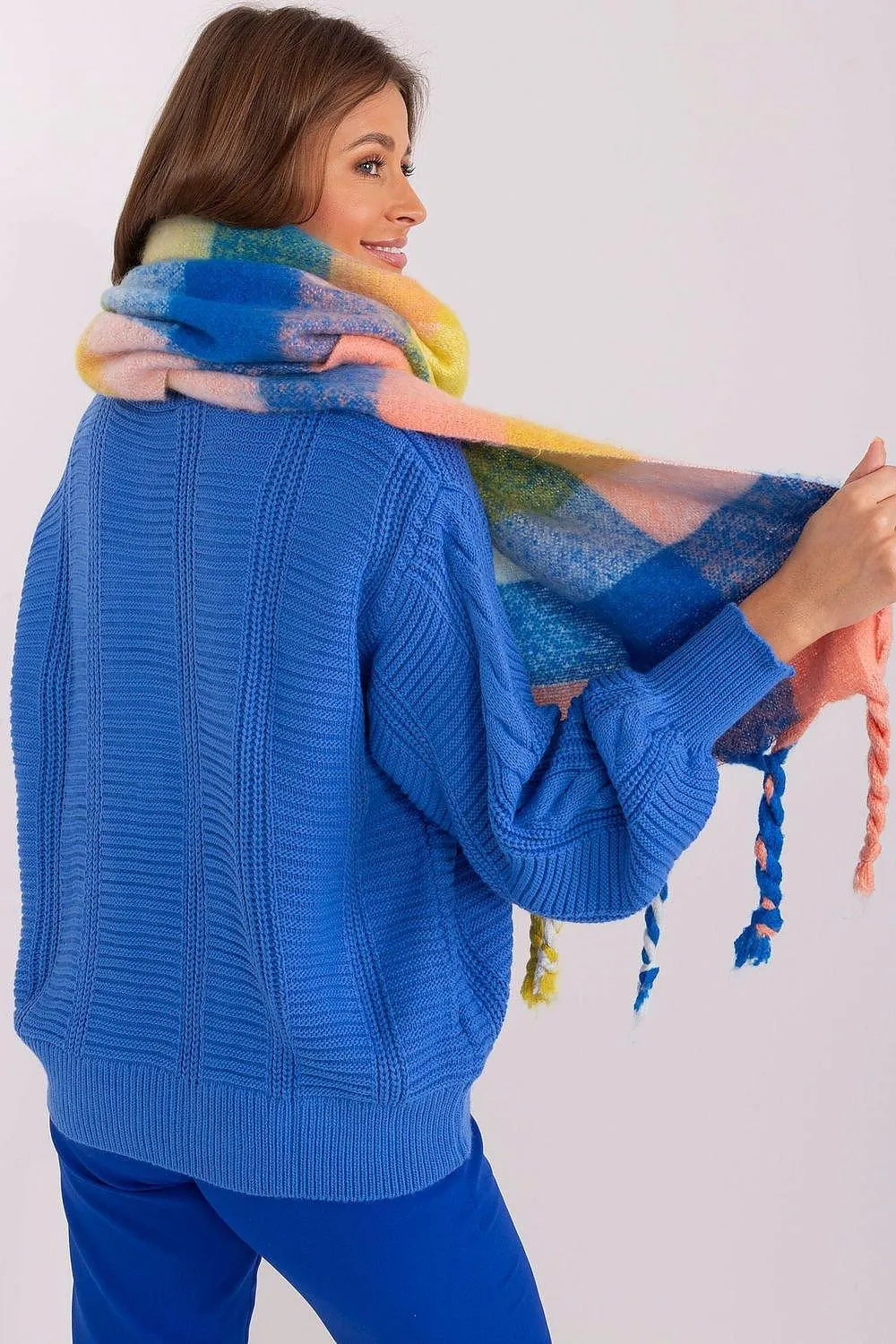 Cozy Colorful Plaid Shawl with Elegant Tassels