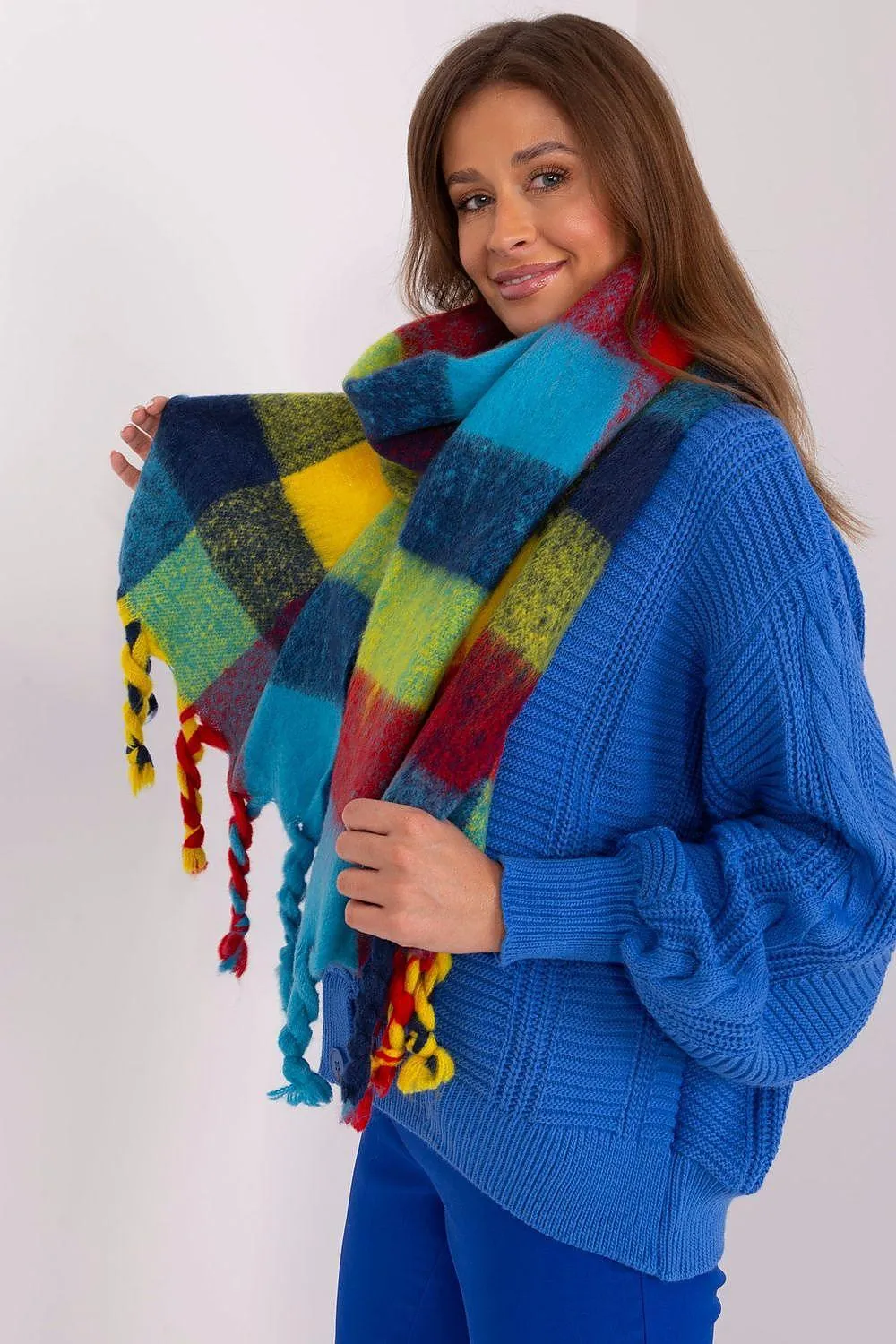 Cozy Colorful Plaid Shawl with Elegant Tassels