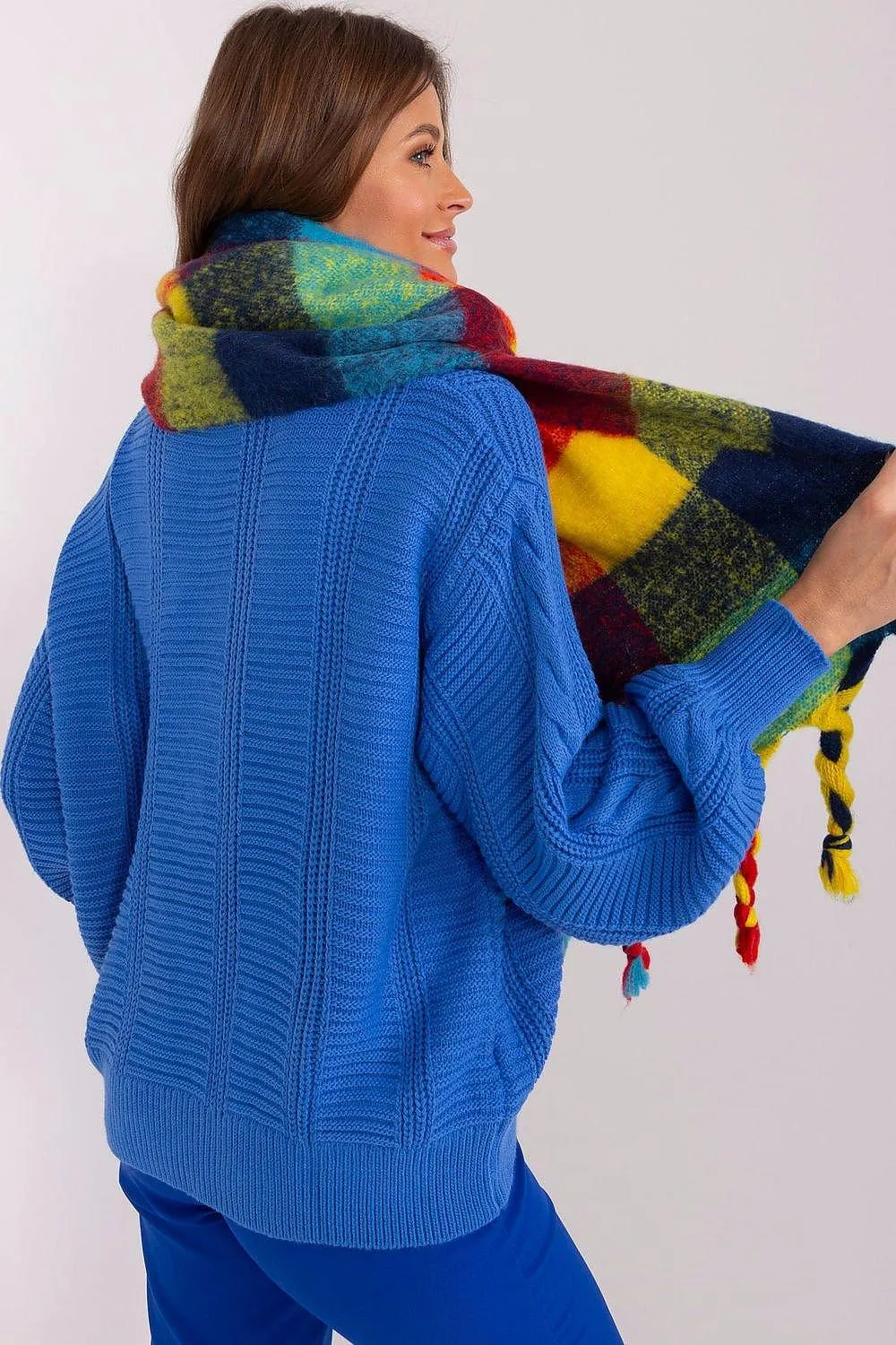 Cozy Colorful Plaid Shawl with Elegant Tassels
