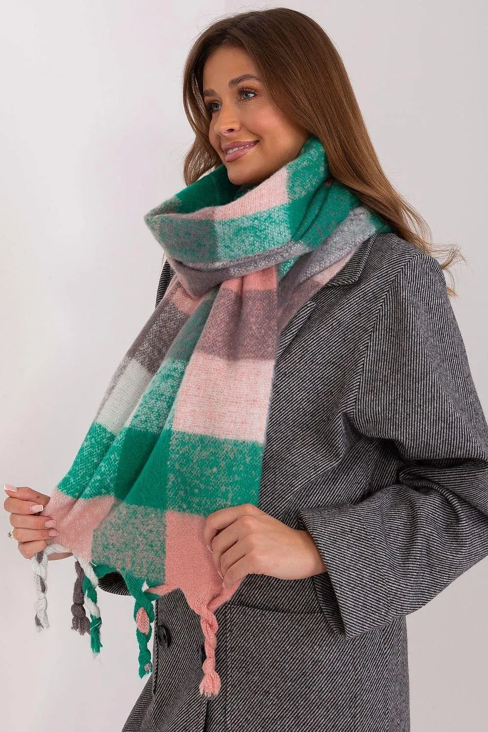 Cozy Colorful Plaid Shawl with Elegant Tassels