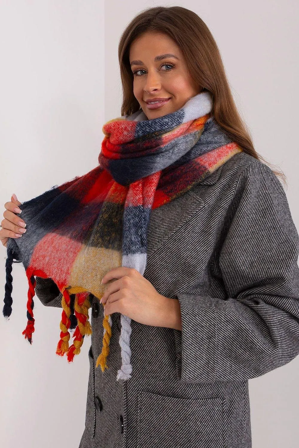 Cozy Colorful Plaid Shawl with Elegant Tassels