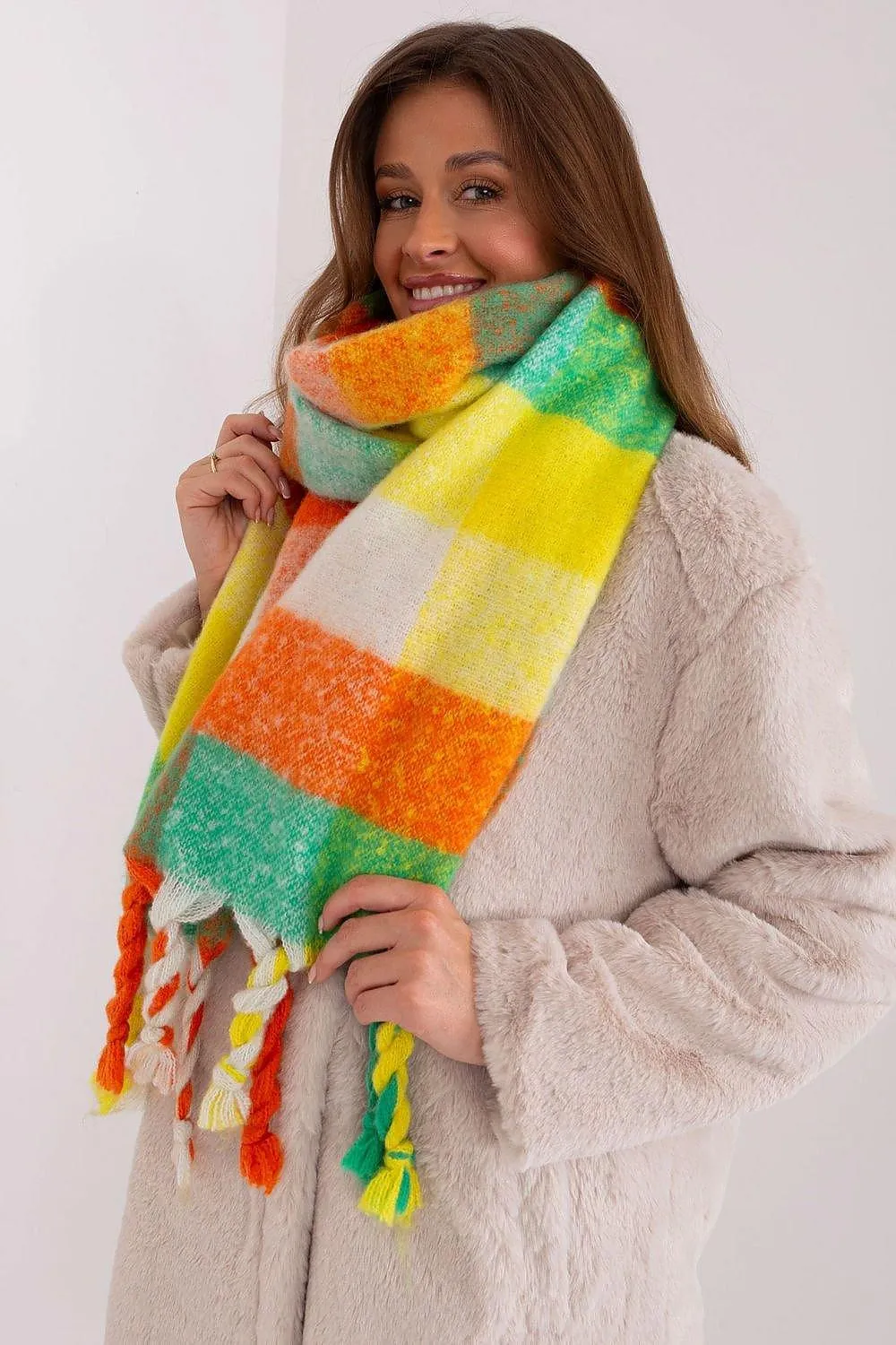Cozy Colorful Plaid Shawl with Elegant Tassels