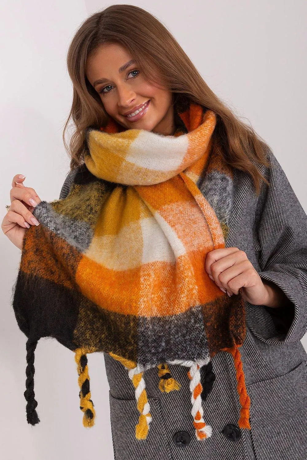 Cozy Colorful Plaid Shawl with Elegant Tassels