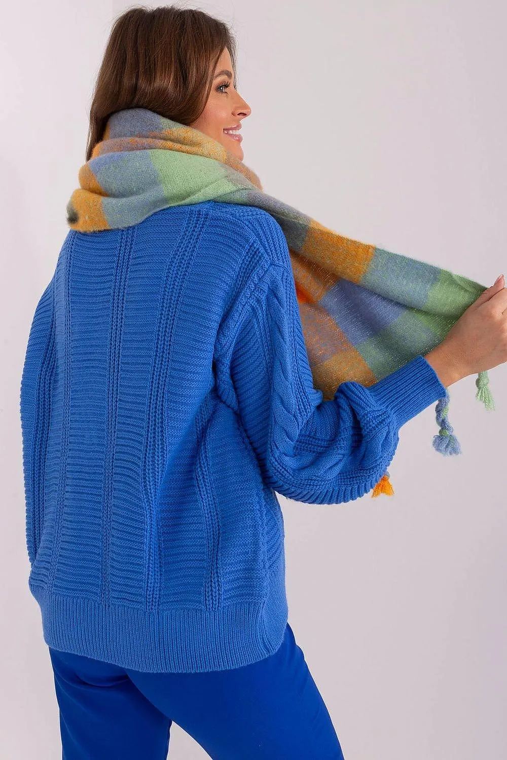 Cozy Colorful Plaid Shawl with Elegant Tassels