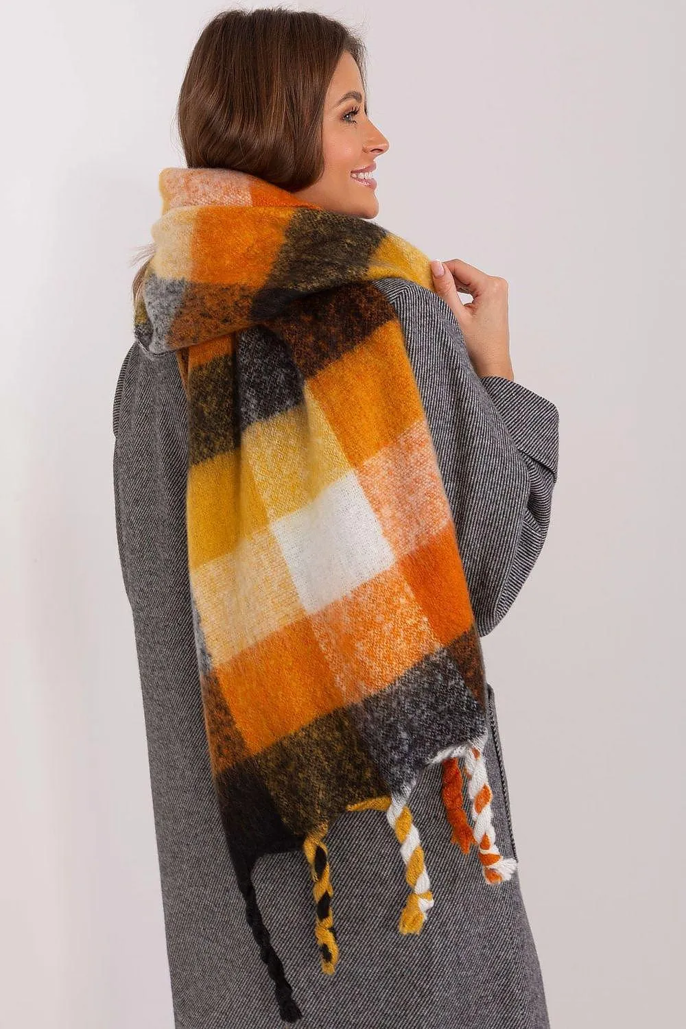 Cozy Colorful Plaid Shawl with Elegant Tassels