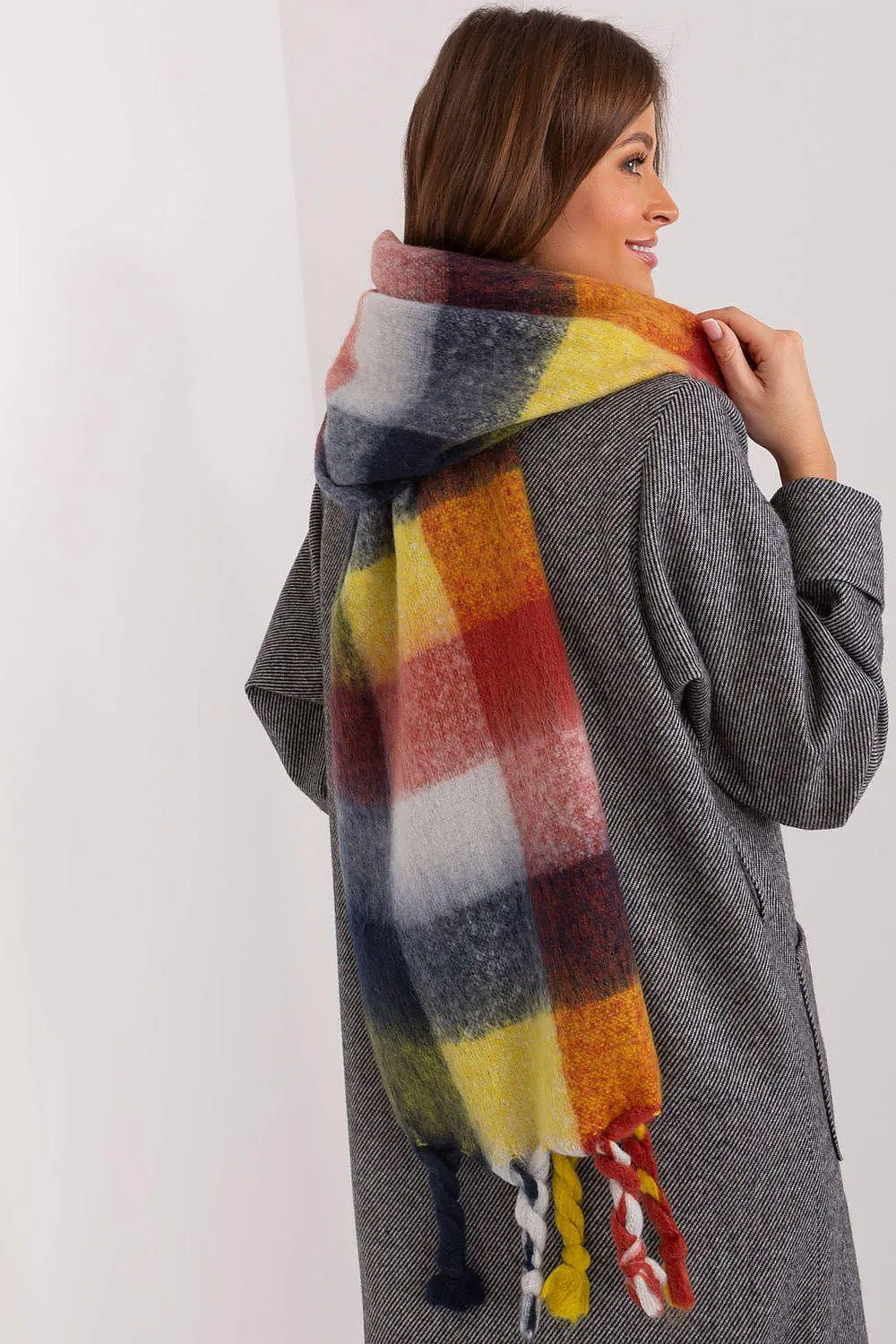 Cozy Colorful Plaid Shawl with Elegant Tassels