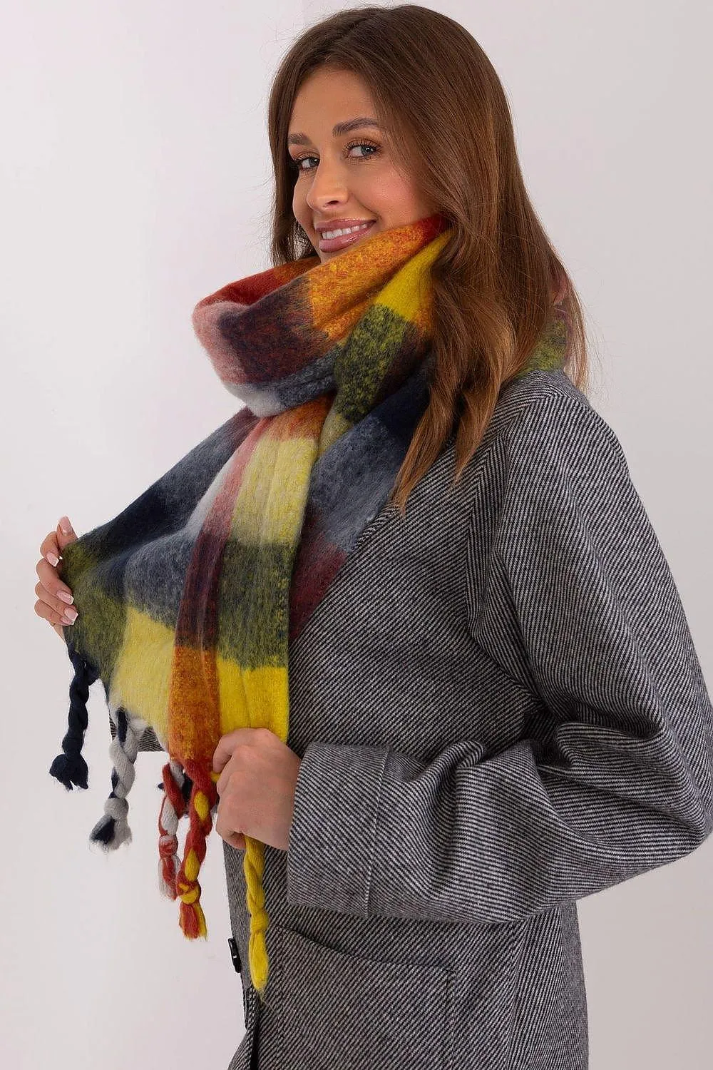 Cozy Colorful Plaid Shawl with Elegant Tassels