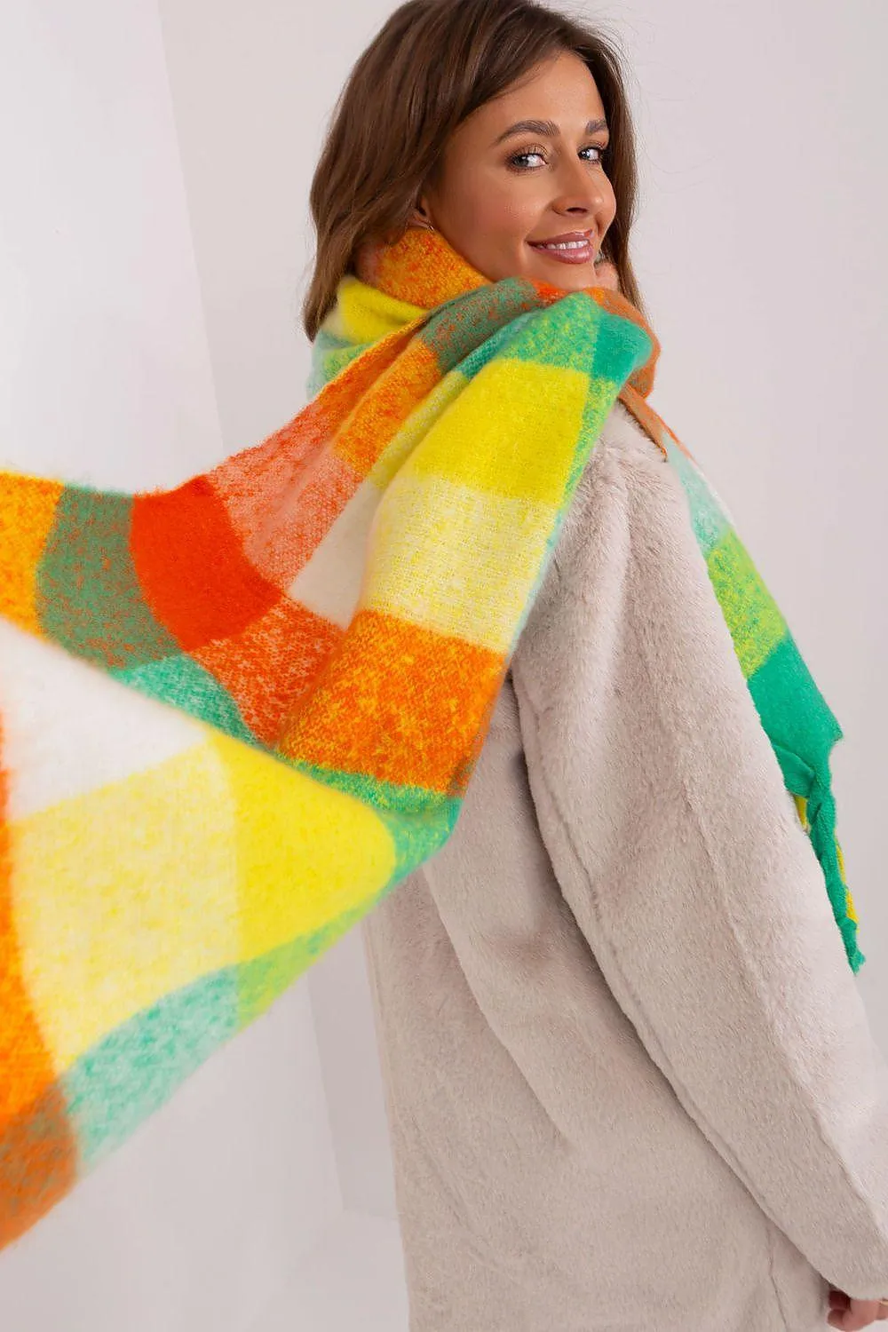 Cozy Colorful Plaid Shawl with Elegant Tassels