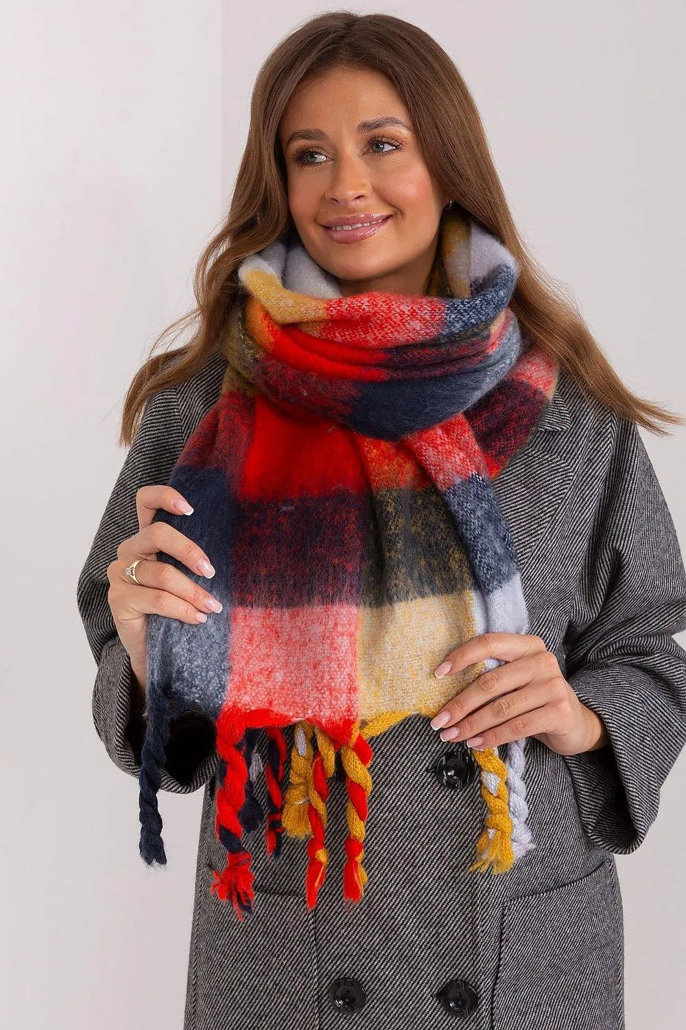 Cozy Colorful Plaid Shawl with Elegant Tassels