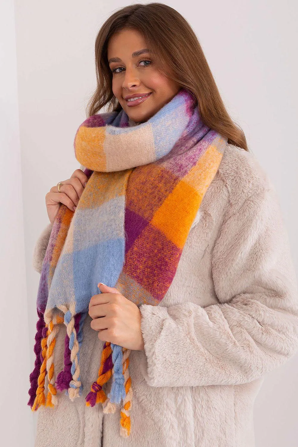 Cozy Colorful Plaid Shawl with Elegant Tassels