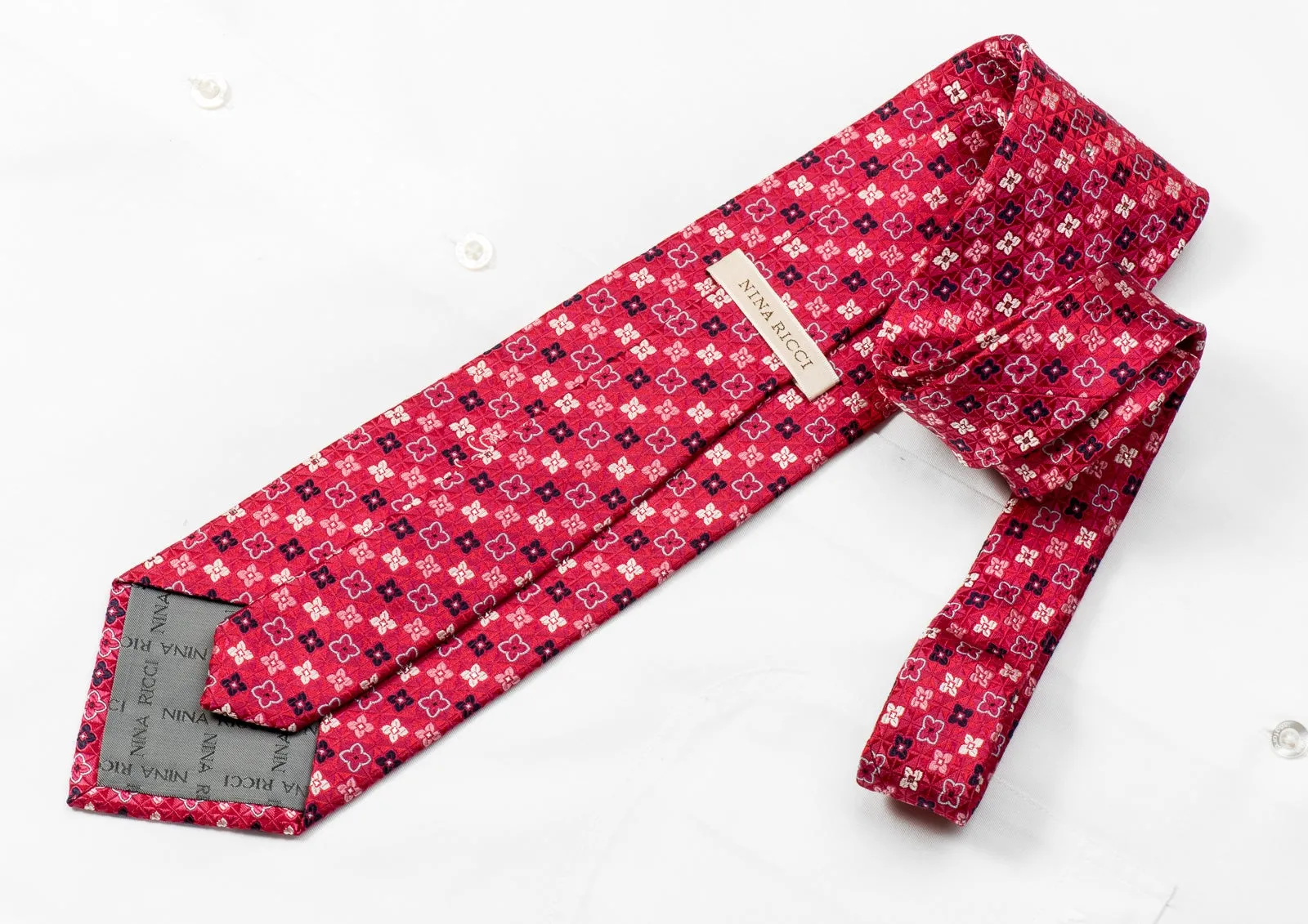 Crystal Necktie Foulard On Red Silk With Silver Sparkles