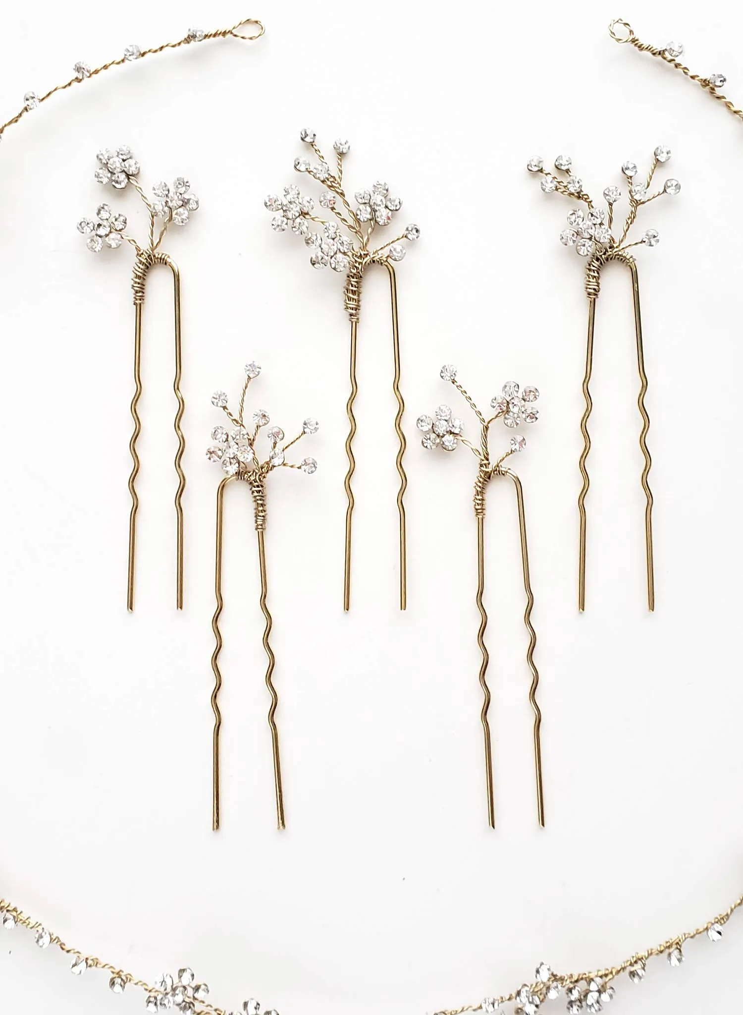 Dainty rhinestone blossom hair pin set of 5 - Style #904