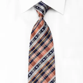 Daks Men's Crystal Silk Necktie Blue Orange Plaid With Silver Sparkles
