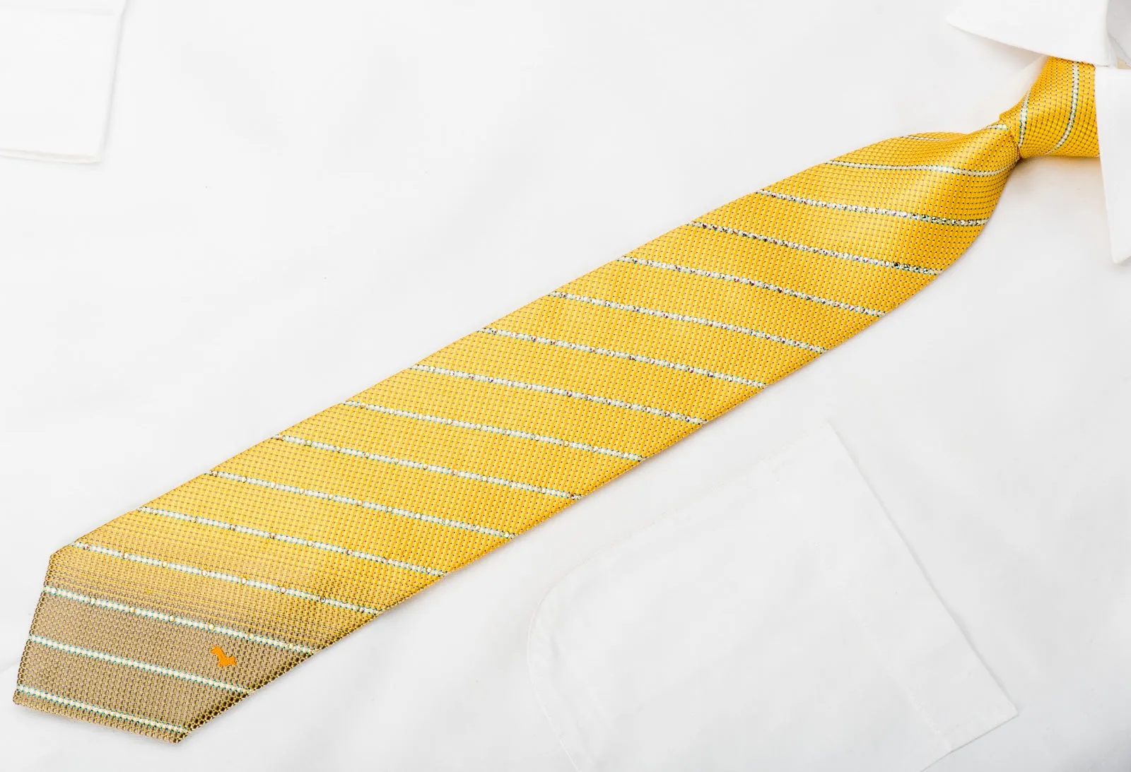 Daks Mens Rhinestone Necktie Stripes On Yellow Silk With Blue Sparkles