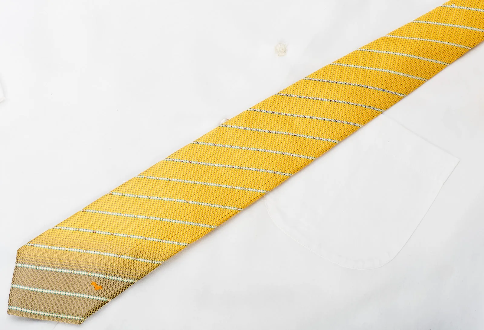 Daks Mens Rhinestone Necktie Stripes On Yellow Silk With Blue Sparkles