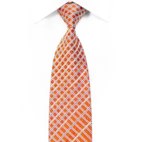 Daks Silk Rhinestone Necktie Silver Striped On Orange With Sparkles